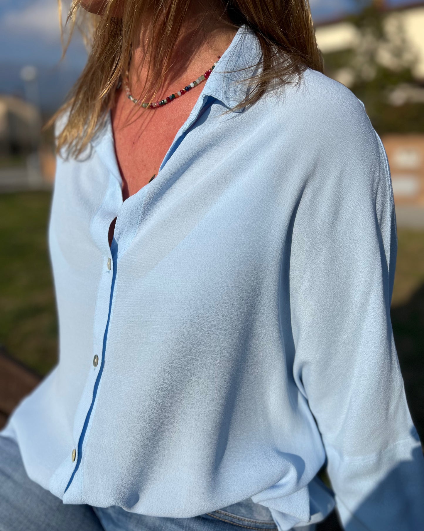 Blusa manga tres cuartos azul cielo