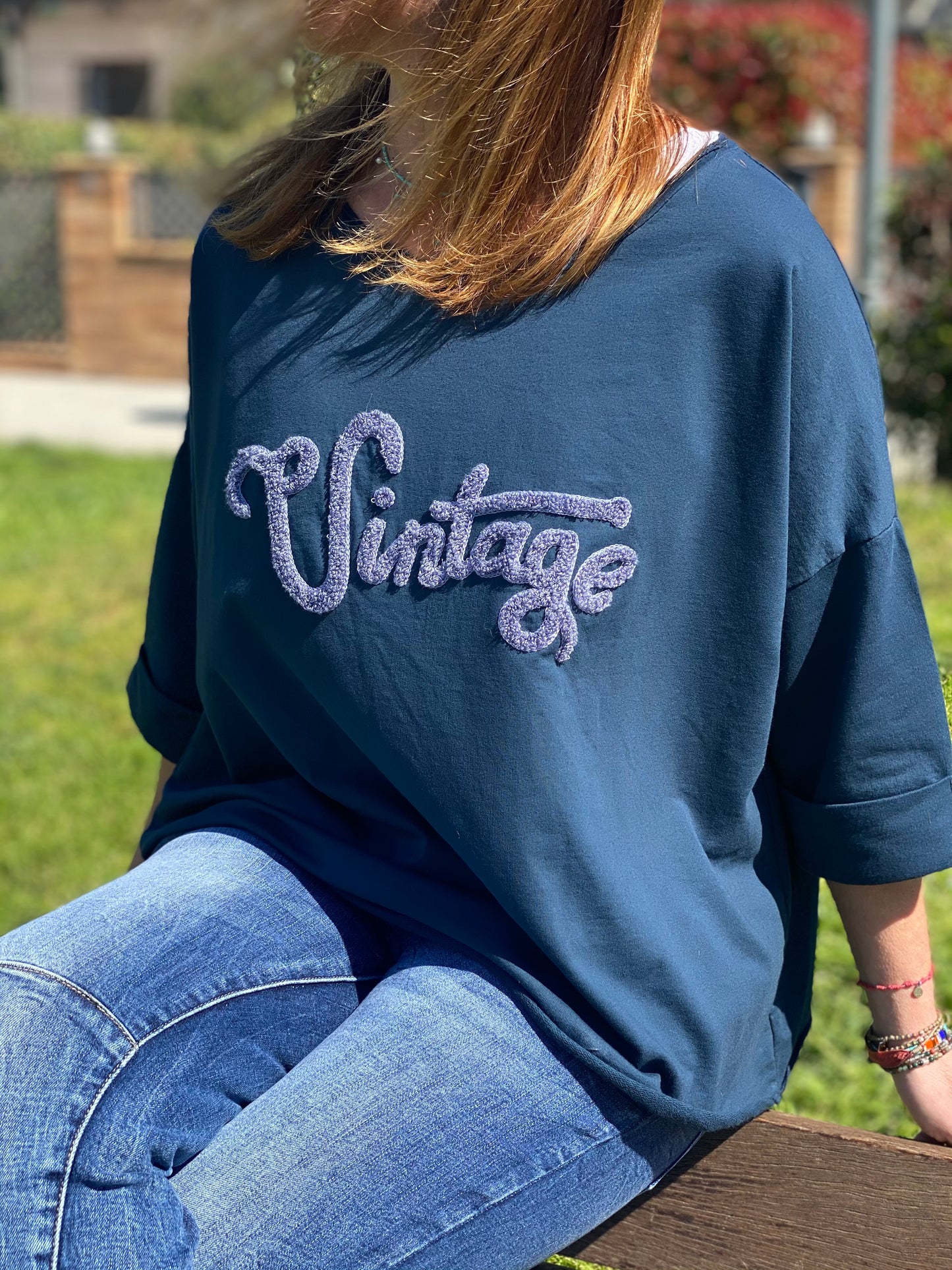 Sudadera manga corta Vintage marino