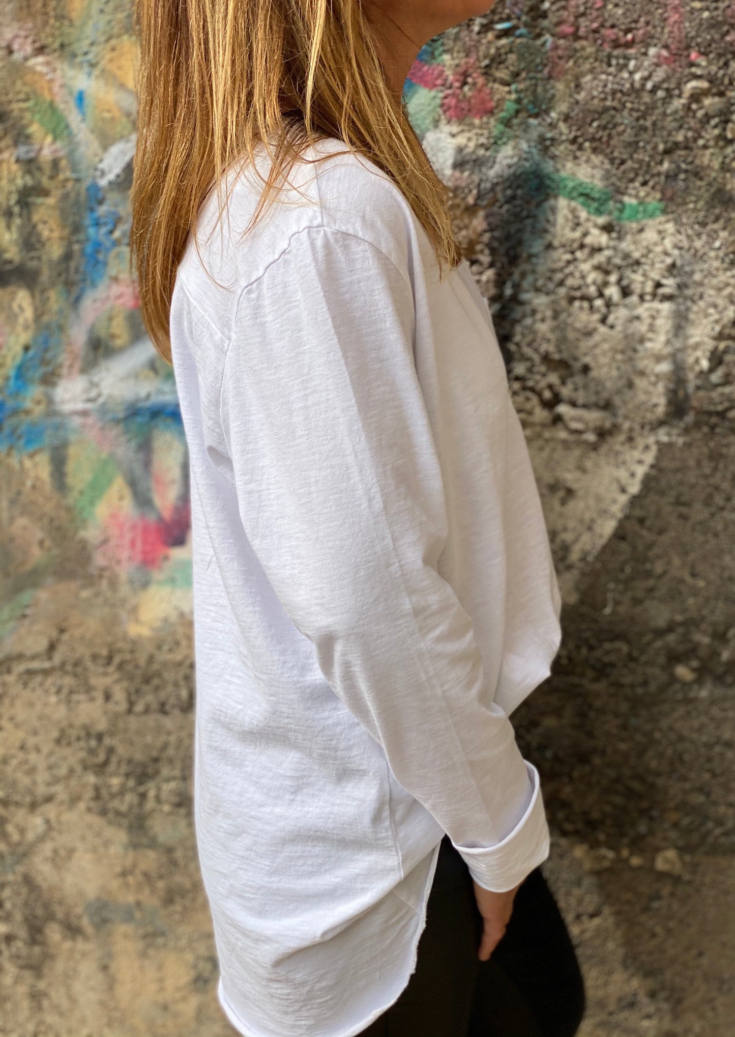 Camiseta larga con botones blanca