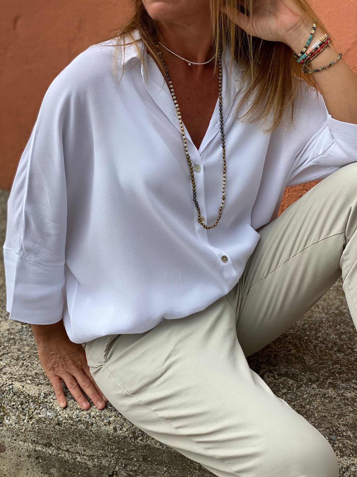 Blusa manga tres cuartos blanco