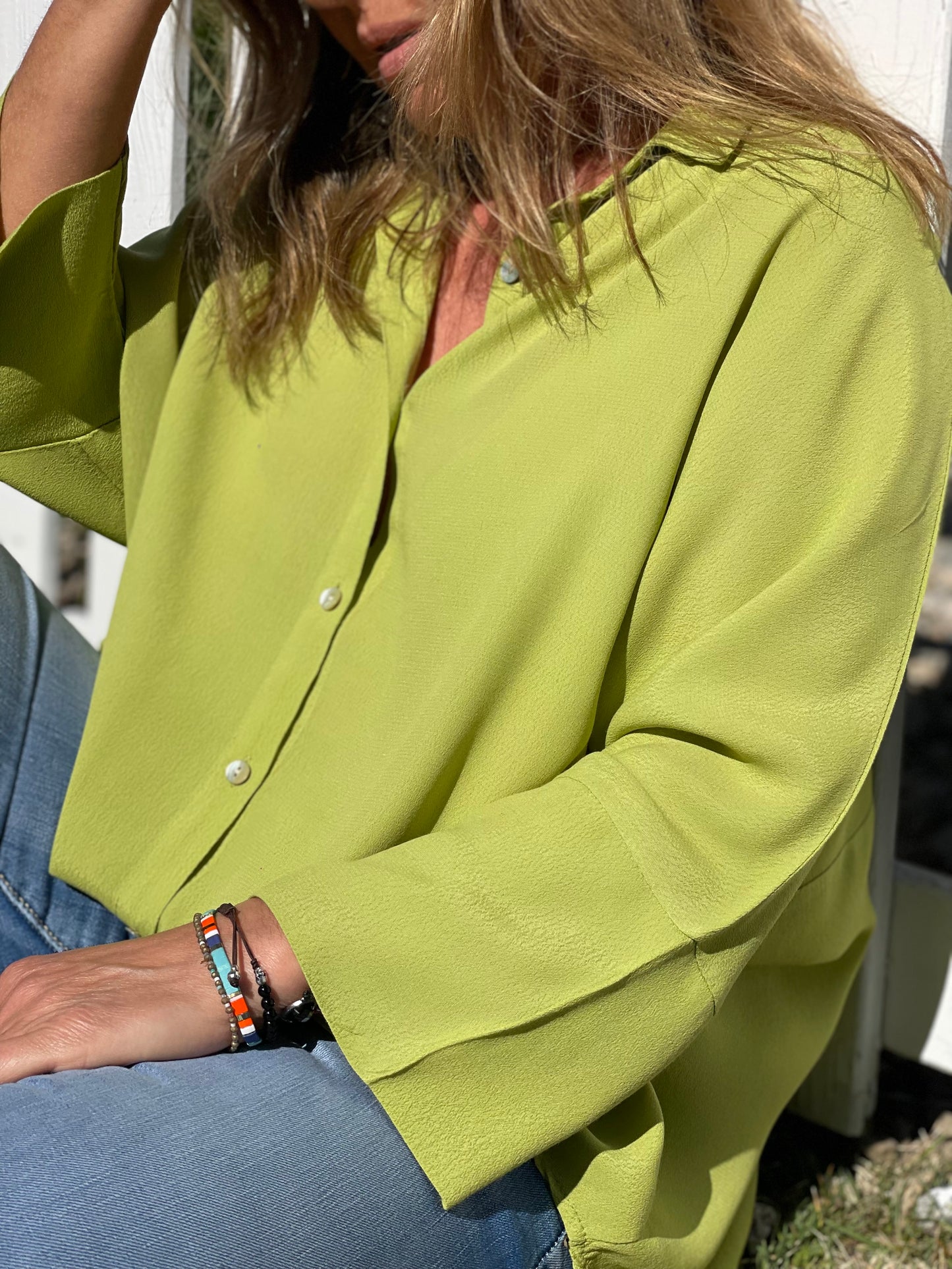 Blusa manga tres cuartos pistacho