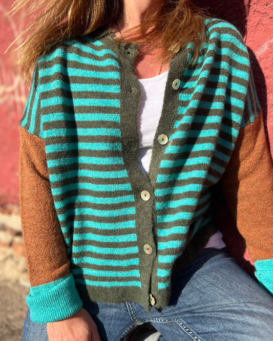 Chaqueta rayas tricolor turquesa