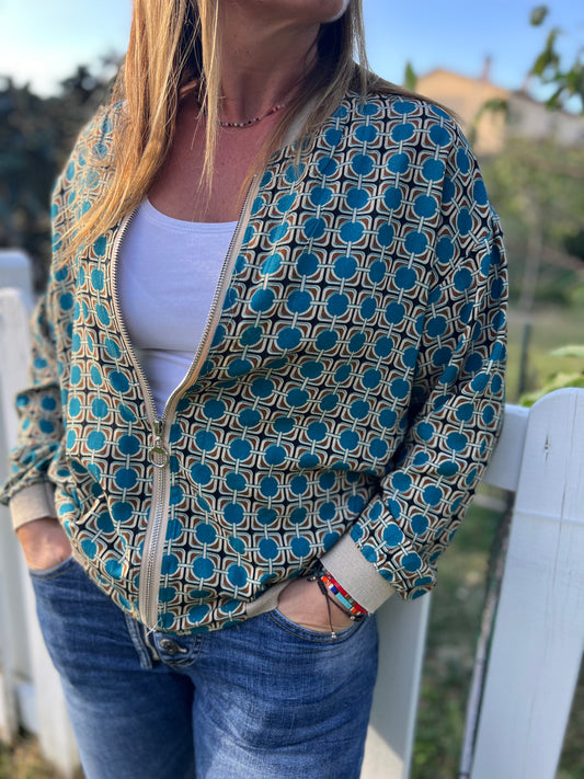 Bomber turquesa detalles gliter