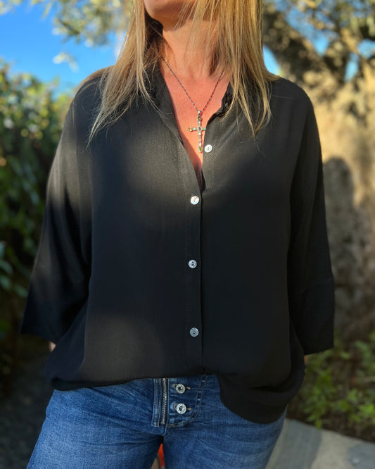 Blusa manga tres cuartos negro