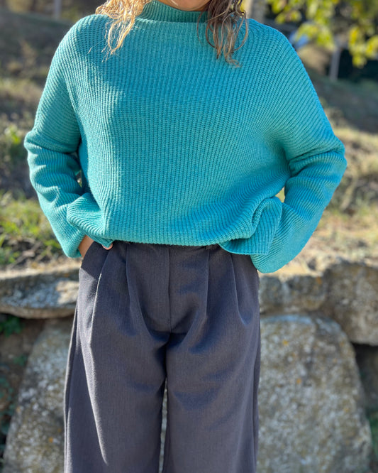 Jersey cuello medio oversize azul turquesa